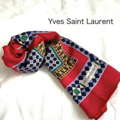 イヴサンローラン　大判シルクスカーフ　ヴィンテージ　78cm✖️80cm 赤