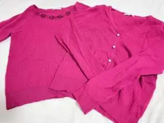 ウィルセレクション　アンサンブル　半袖ニット　カーディガン　2点セット　ピンク