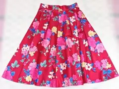 み*ん様 1/4迄です☆トランテアン 花柄ミモレ丈フレアスカート 赤 冬春
