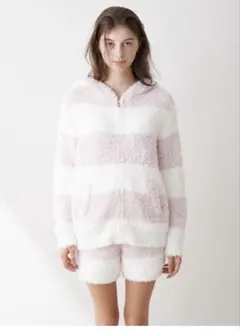 新品ジェラピケ　もこもこ2ボーダーパーカー　ルームウェア上下セット　ベアー付き