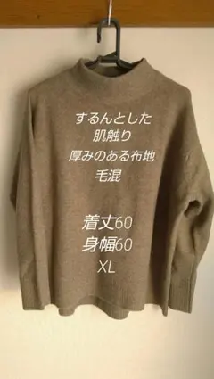 毛混 冬 長袖 ベージュ セーター ニット ネック