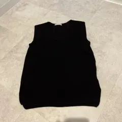 ☆オペーククリップノースリーブVニット綿レーヨン黒