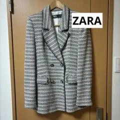 ZARA テーラードジャケット Sサイズ ホワイト系 チェック柄