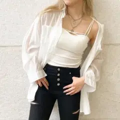 オーバーサイズ シフォン長袖シャツ シアーシャツ