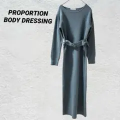 PROPORTION BODY DRESSING ブルーグレー　長袖ニットワンピ