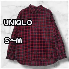 S0138　UNIQLO／ユニクロ　ネルチェックシャツ　長袖　赤系チェック柄