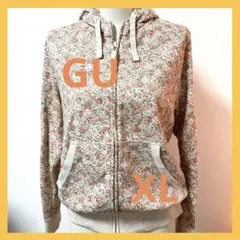 GU ジーユー 小花柄プリント スウェット ジップアップ パーカー XL