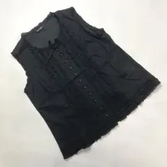 試着のみ】ピンクハウス 黒 ピコフリル使い 綿ローンノースリーブ 