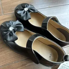 フォーマルシューズ 黒 18サイズ リボン付き