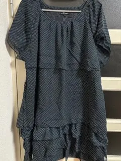 ダークブルードット柄　半袖授乳ワンピース3L