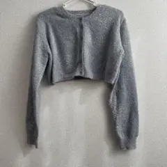 【未使用】 GRL [mh26] グレー ラメニットクロップド丈 カーディガン