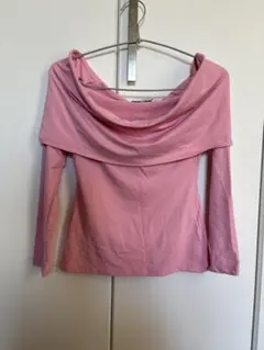 ZARA オフショルダー 長袖カットソー ピンク M