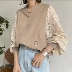 ROSIEE ロージー　袖レーススキッパーブラウス ベージュ　長袖　綺麗めのサムネイル