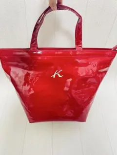 キタムラ レッド赤 2way エナメルトートバッグ