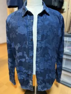 ☆迷彩柄デニム風ネイビー長袖シャツブルゾン☆