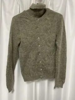 イタリア糸　オリーブグリーン ケーブルニット カーディガン　ノースリーブニット