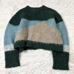 LOWRYS FARM モヘアニット Fサイズ ボーダー グリーン系 ふわふわ