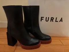 FURLA ブラック サイドゴアブーツ★ボルドーソール23.5(37）