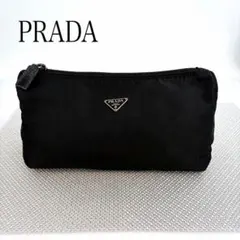 PRADAプラダ ポーチ 三角ロゴ プレートメイクポーチ 大きめ 小物入れ 黒