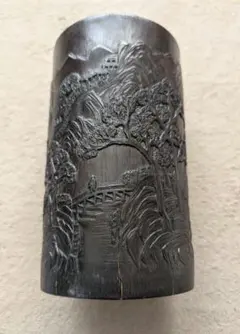 中国古美術品　細工彫り 竹筆筒 Home