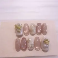 現品　ネイルチップ　ミラー　フラワー　成人式　振り袖ネイル　マグネット