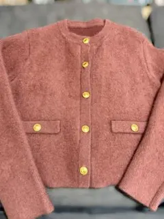 anuans カシミヤブレンドノーカラーニットジャケット ピンク