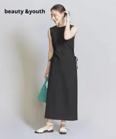 beauty &youthコットンアムンゼン サイドホールワンピース　黒