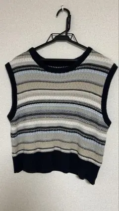 ストライプ ノースリーブ ニットベスト M