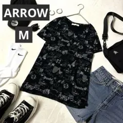 ARROW アロー 総柄 プリント柄 半袖Tシャツ M 黒 ブラック 派手 夏のサムネイル