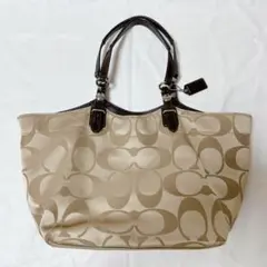 コーチ トートバッグ シグネチャー サテン レザー ブラウン F16175