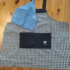 チェック柄エプロンと三角巾セット