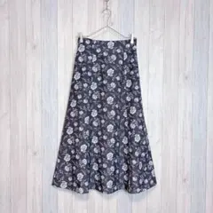 【Feroux】花柄ロングフレアスカート きれいめデザイン ウエスト後ろゴム Mのサムネイル