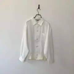 古着 日本製 シャツジャケット 白 パール スイングトップ レトロ L アメカジ