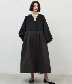 Lanan ラナン ボリュームスリーブキルティングワンピースブルゾン