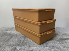 廃盤品 3個 タッパーウェア ディープ&ロングスーパーケース セピア