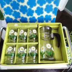 未使用箱付き当時物 アデリア 野ばな 昭和レトロピッチャーとグラス6個セット