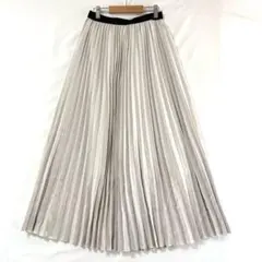 【grove】プリーツ フレア ロングスカート ベージュ系 きれいめ Lサイズ