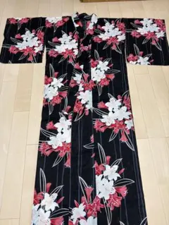 艷やか【浴衣【帯/下駄/鞄7点セット】 綿100% ラメ入り花蝶柄M〜L 艷やか【浴衣【帯/下駄/鞄7点セット】 綿100% ラメ入り花蝶柄M〜L