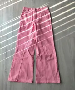 ZARA ピンク ワイドデニムパンツ サイドポケット付き