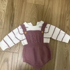 ストライプニットオーバーオール3-6m