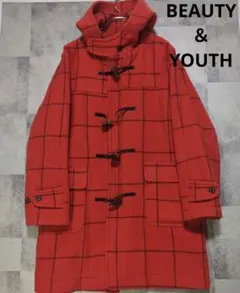 BEAUTY&YOUTH ウールダッフルコート オレンジ チェック柄 Mのサムネイル