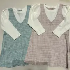 GU チェック柄ワンピース 100cm 水色・ピンク