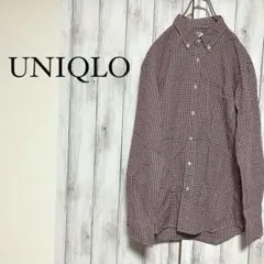 a0141【ユニクロ】チェック柄 長袖シャツ トップス L レッド メンズ