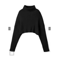 GRL タートルネッククロップド丈ニットトップス ブラックmb1395