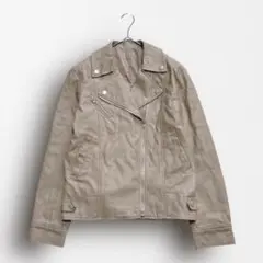 ■6742 合皮ライダースジャケット レザーアウター きれいめ グレージュ L