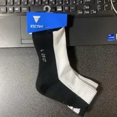 VICTAS V-SX435 卓球用ソックス L ホワイト/ブラック