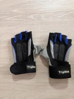 美品　Trydea トレーニンググローブ 手首サポート付き ブラック×ブルーのサムネイル