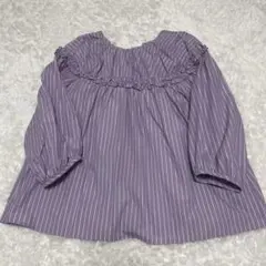 TVC美品★ストライプ柄五分袖ブラウス パープルM
