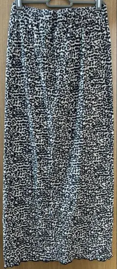 ヒョウ柄ロングスカート 後ろスリット入り Lサイズ ベージュ/ブラック
