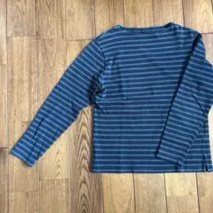 無印良品 XL ネイビー グリーン ストライプ 長袖 Tシャツ カットソー